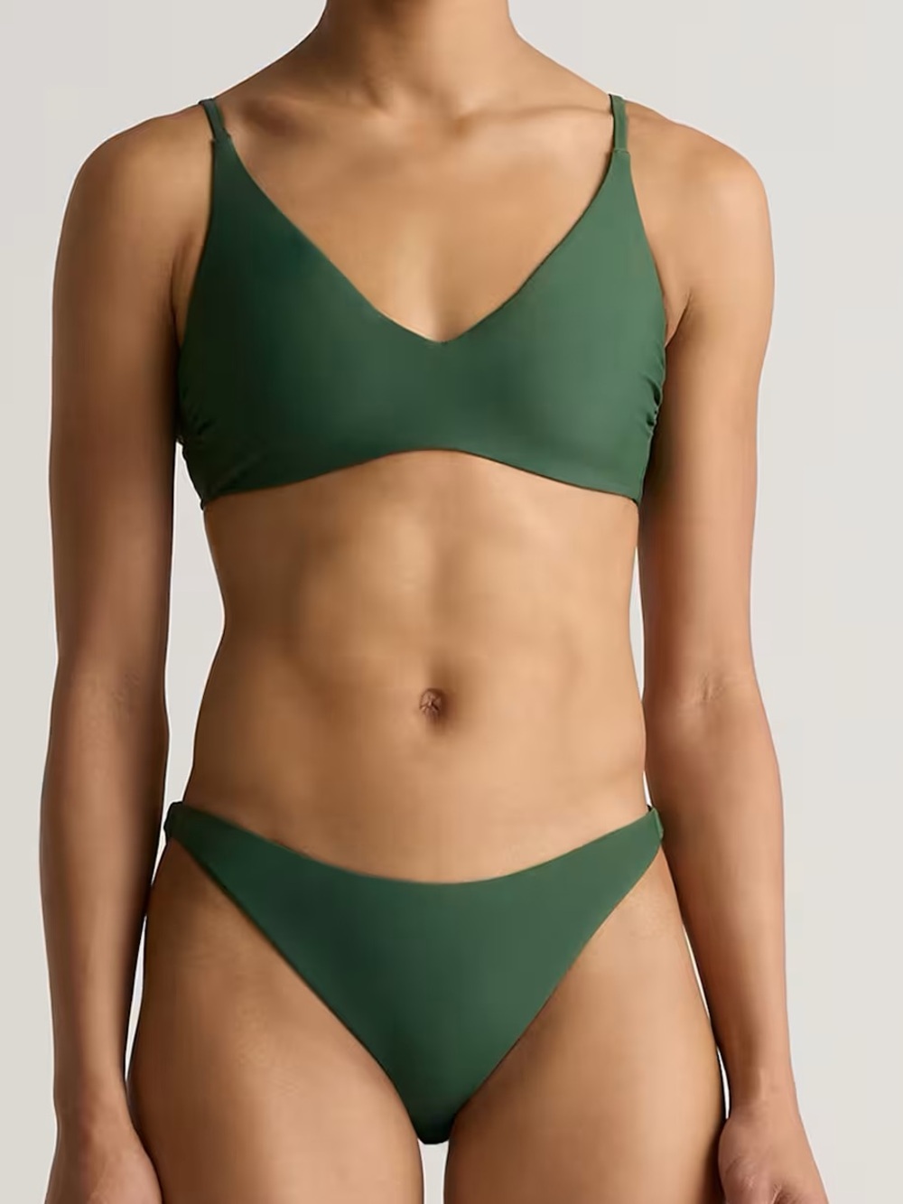 Quince NWT Bikini Set Italian V-Neck Top Low-Rise Bikini Bottom Palm Medium